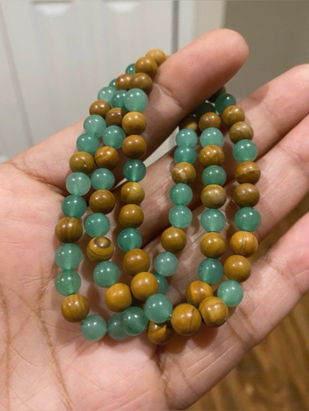 Green Adventurine & Wooden Jasper Healing Stacked Bracelets